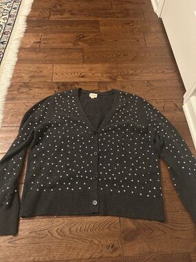 Charcoal Star Print V-Neck Button Cardigan Sweater